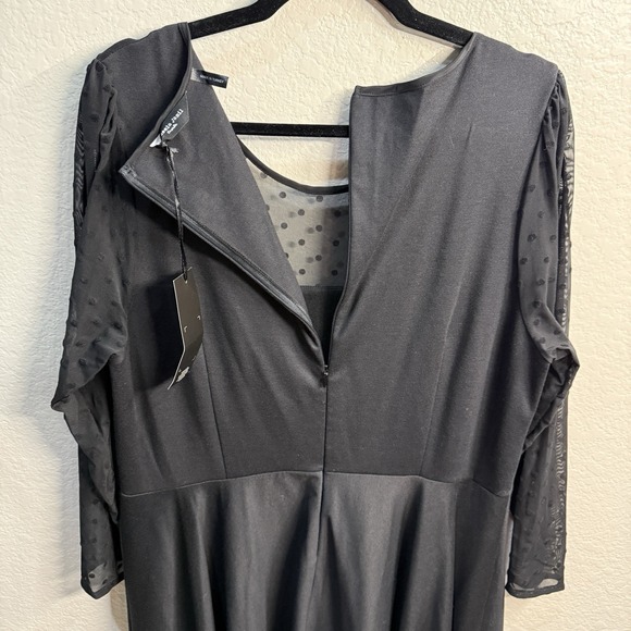 Jameela Jamil Womens Black Midi Evening Dress Sheer Dot Sleeve Quiet Luxury 18 - Picture 7 of 10